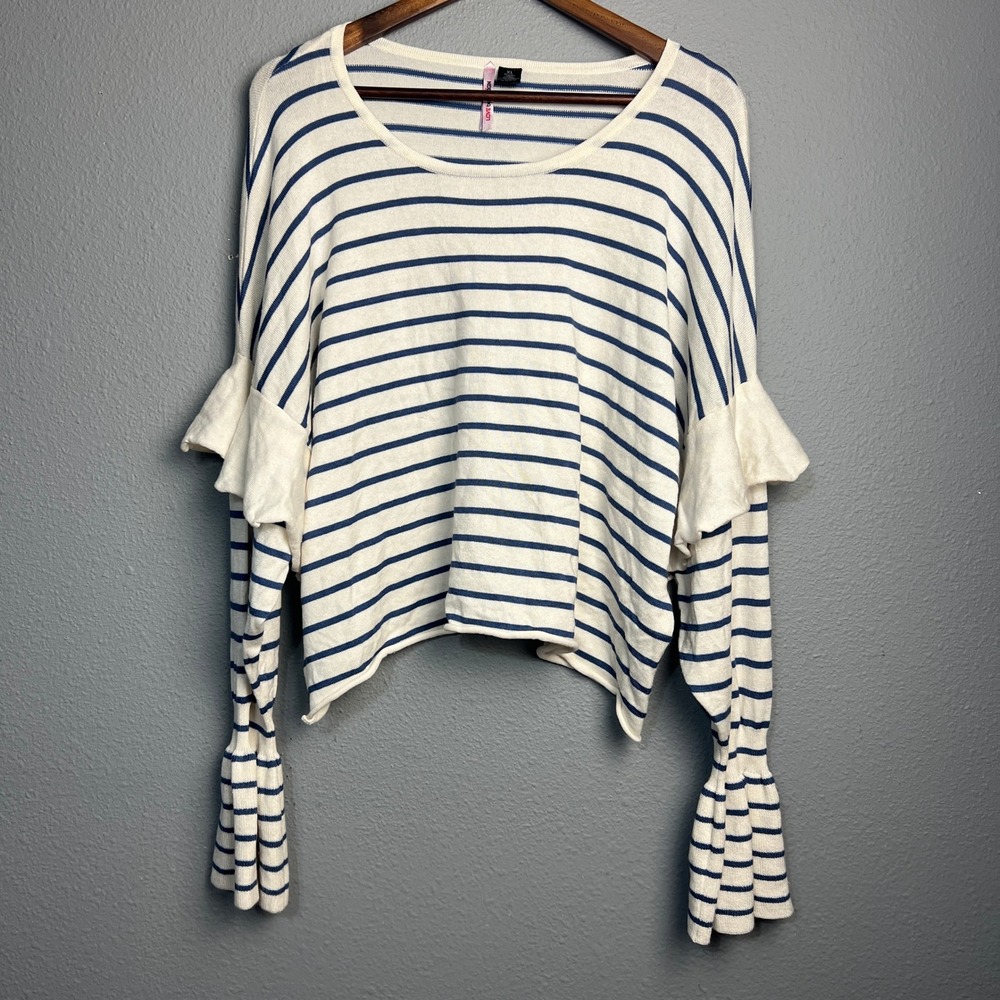 Love by Design Women's XL Striped Ruffle Tiered Y2K Sleeve Nautical Blouse Shirt